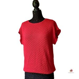 Red Cable Knit Textured Short Sleeve Crewneck Sweater Vest Women's